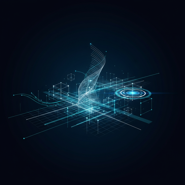 Abstract framework design. Strategic system test blog visualized with interconnected geometric shapes.